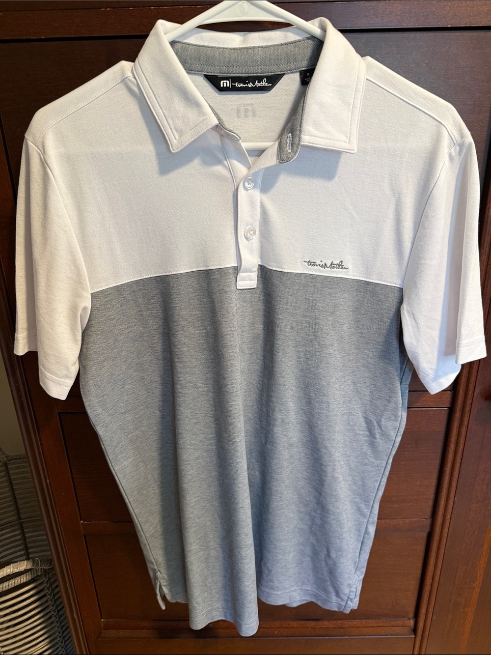 Travis Mathew White & Gray Colorblock Polo